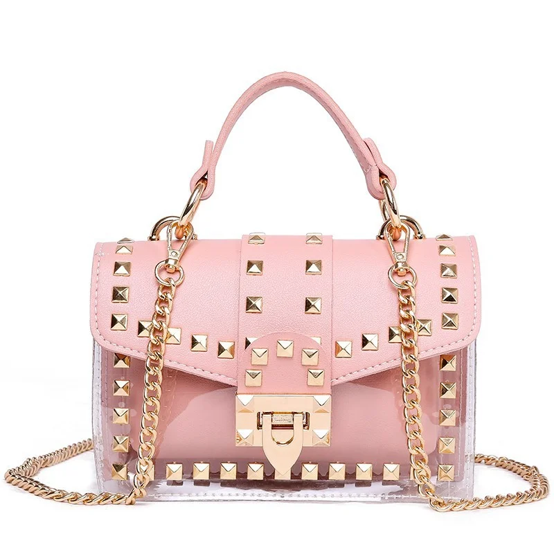 Chain Rivet Elegant Women Handbag PU Leather Hasp Handbag  Candy Colors Shoulder Bag And Purse Cross Body Shoulder Messenger Bag