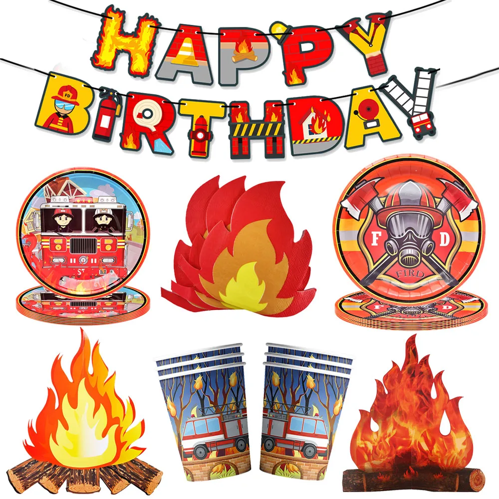 Пожарная машина брикет детские салфетки день рождения пожарный одноразовая