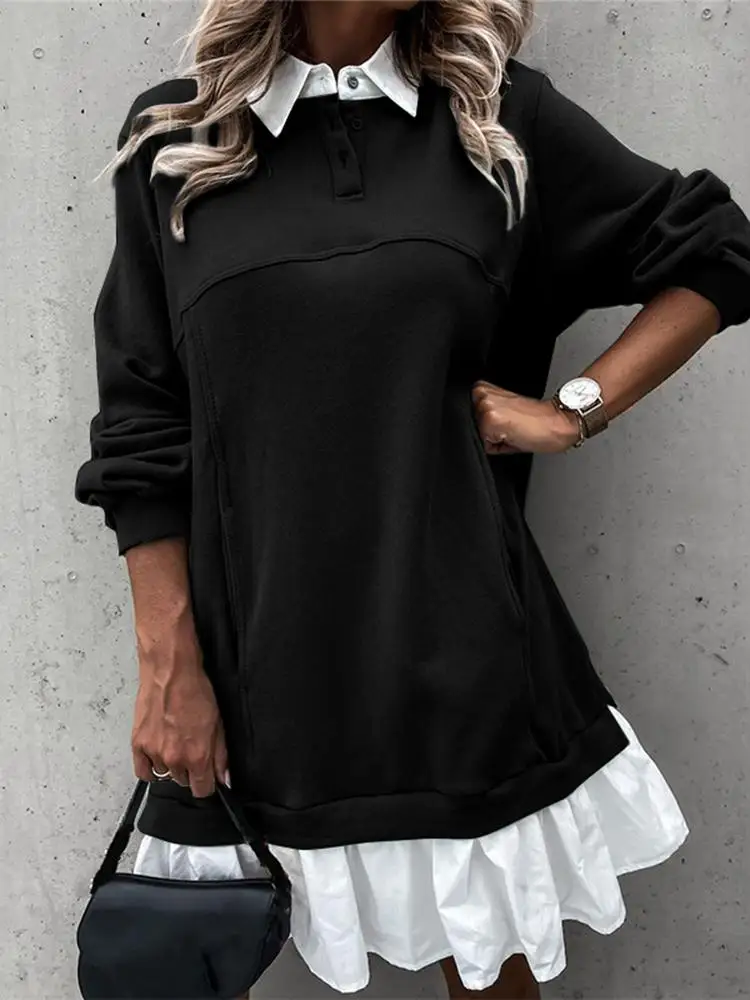 

ZANZEA Oversized Women Long Puff Sleeve Dresses Autumn Patchwork Dress Loose Robe Fashion Vintage Casual Elegant Sundress 2022