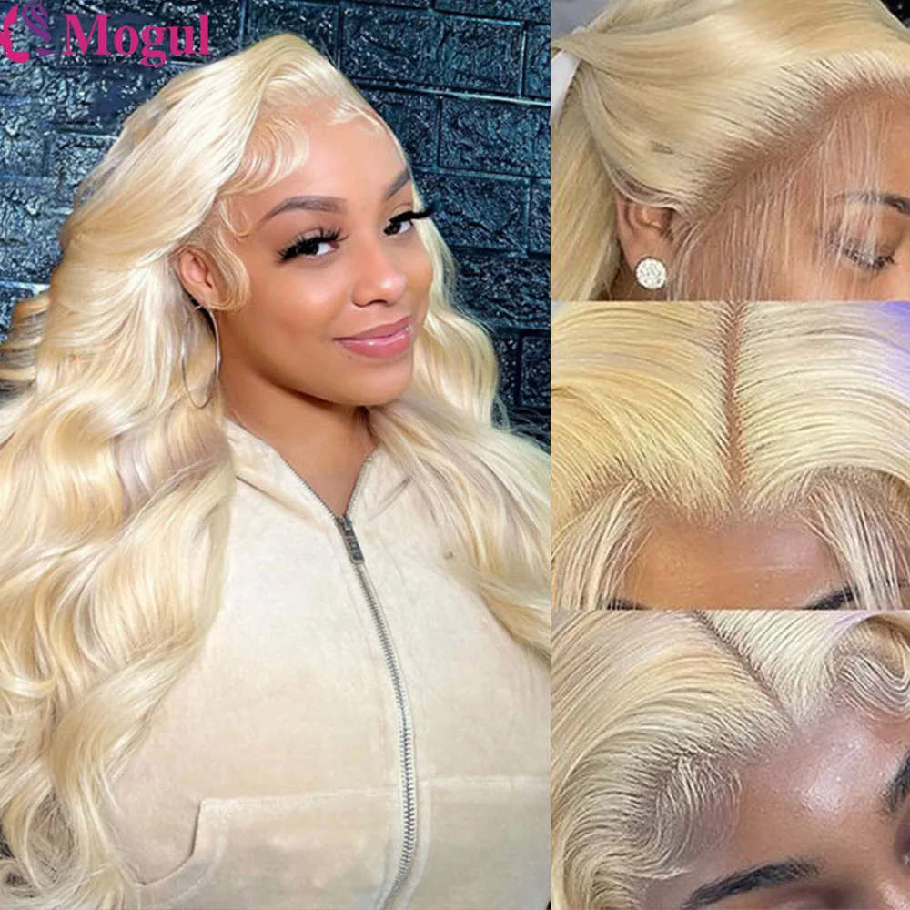 

613 Blonde 13x4 Body Wave Lace Front Wig Transparent 4x4 Lace Closure Wigs Preplucked Brazilian Remy Human Hair Glueless Mogul
