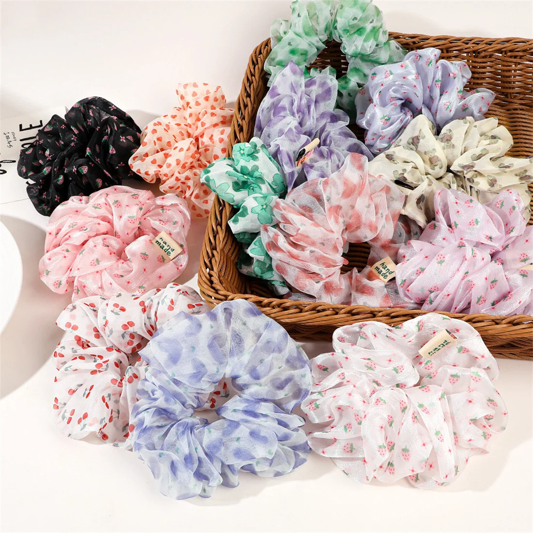 

Oversized Scrunchie Korea Large Flower Print Hair Scrunchies Women Elastic Hair Bands Headwear Chiffon Ponytail Holder Hair Rope