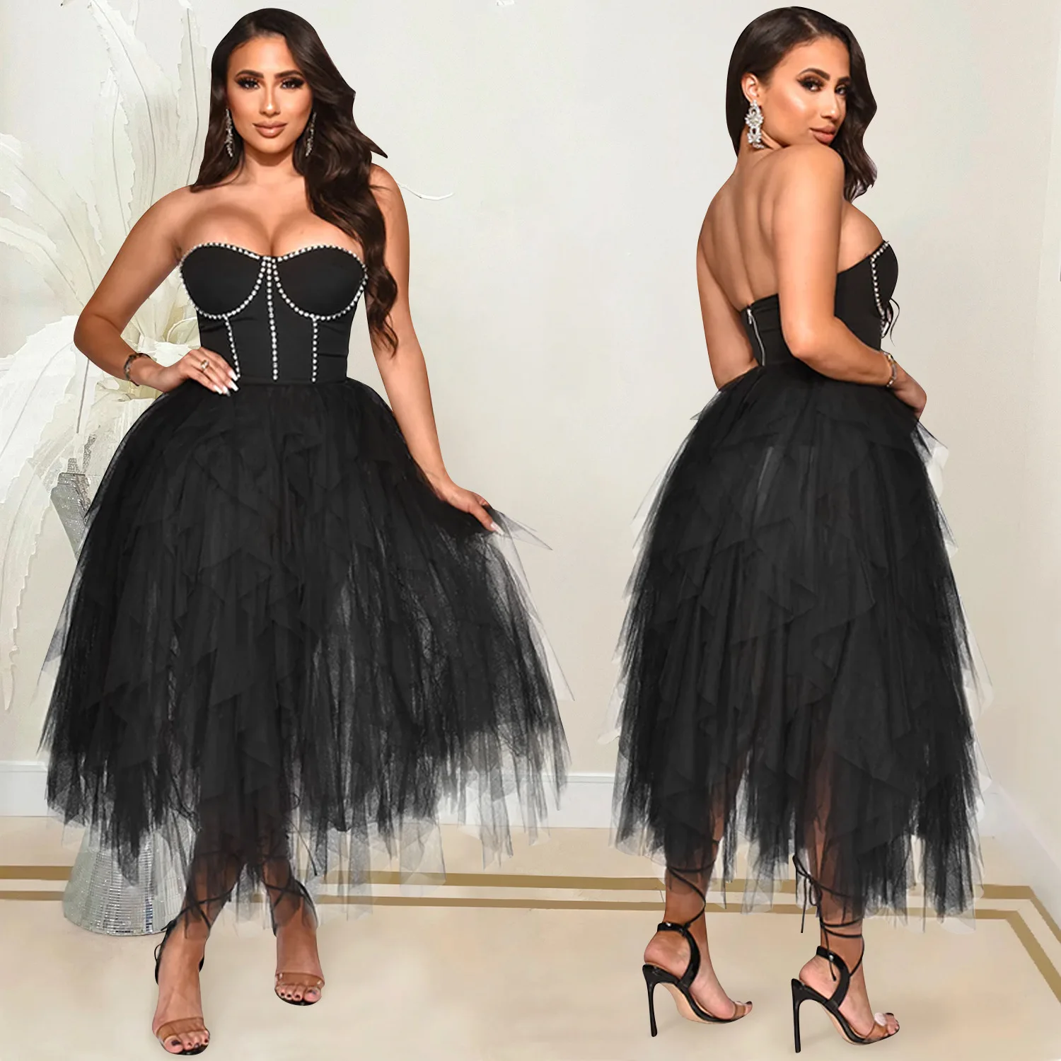 Luxury Women Party Dress 2023 New Sexy StraplessSleeveless Backle Fashion Slim Waist High A-Line Cocktail Evening Formal Dresses