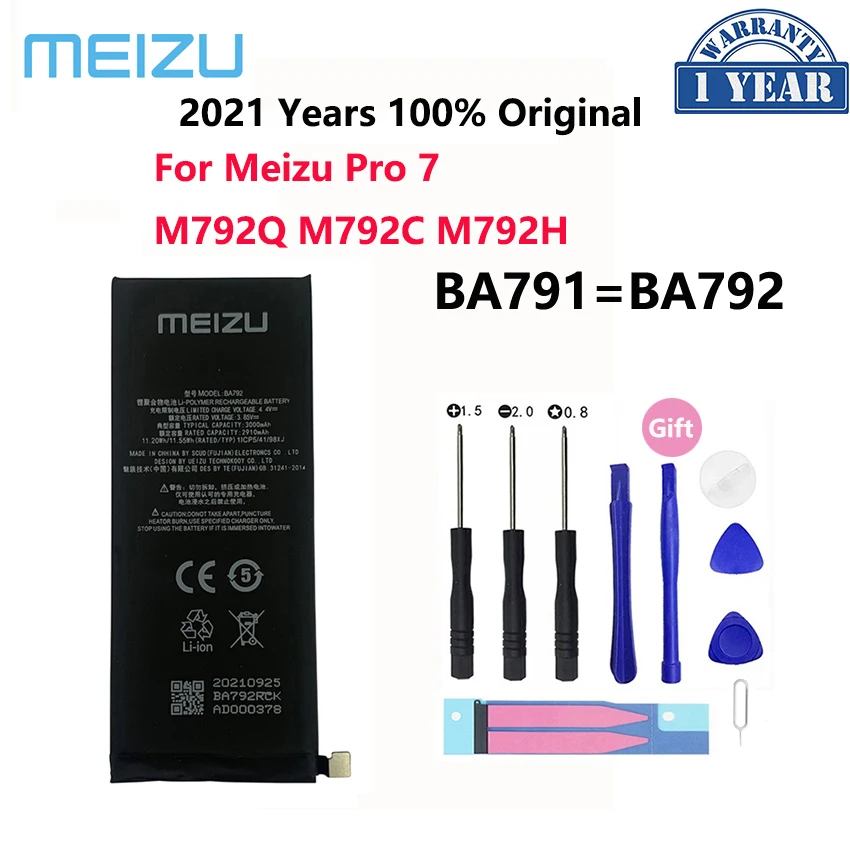 100 new original 3000mah ba792 replacement batteries for meizu pro 7 pro7 m792q m792c m792h ba791 phone battery bateria free global shipping