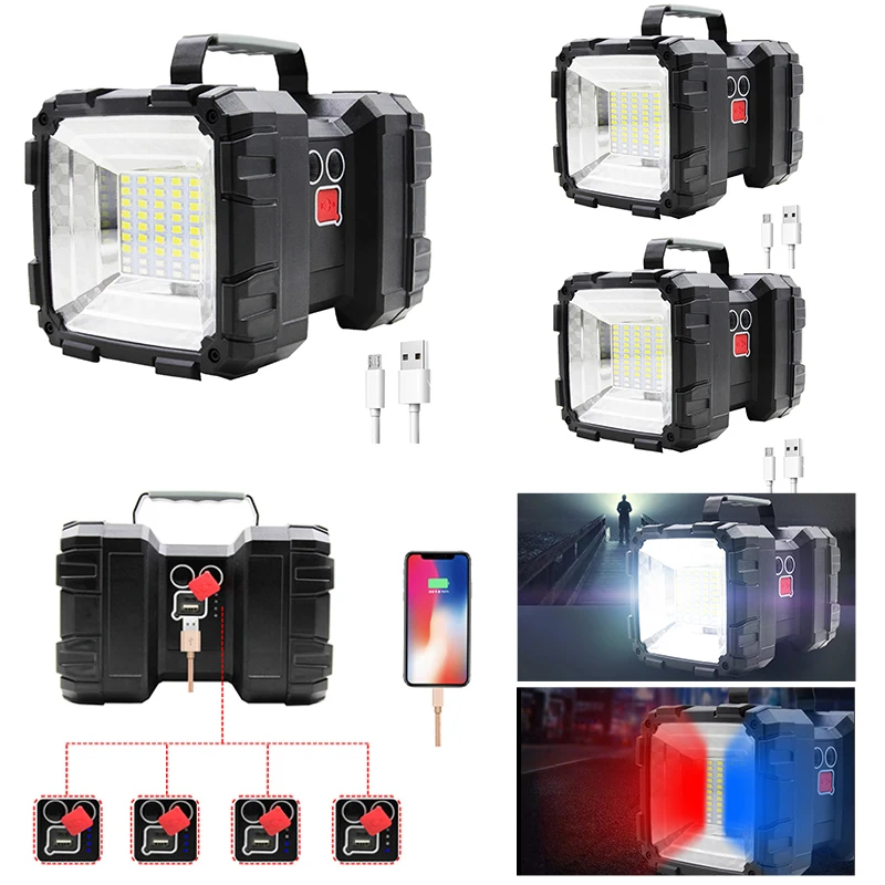

Super Bright 45/55LED Usb Rechargeable Double Head Searchlight Handheld Flashlight Work Spotlight Floodling Light Torch