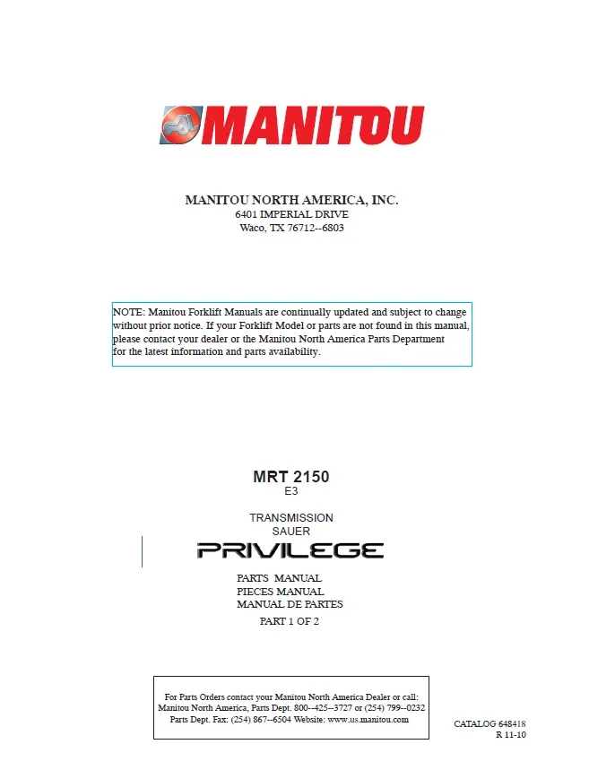 Manitou Вилочный погрузчик USA Запчасти Каталоги