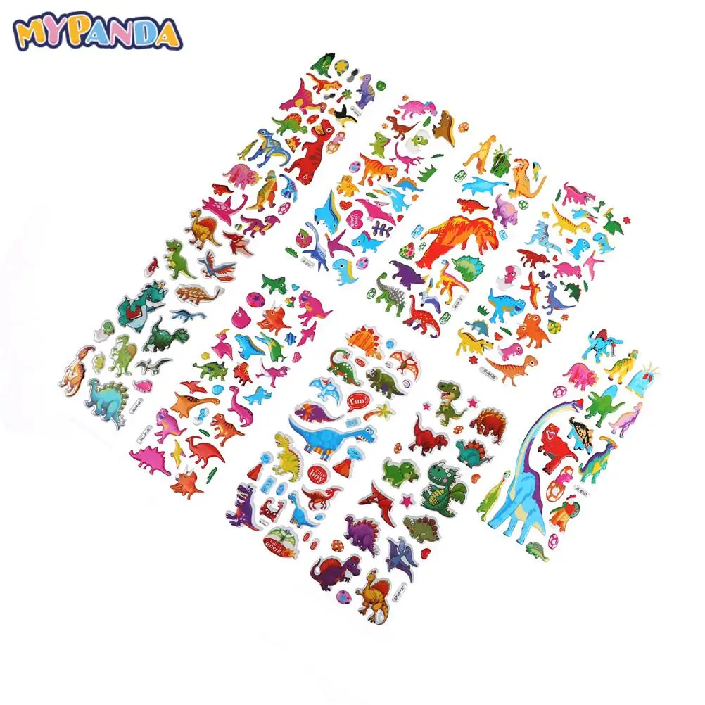 

5 Sheets Star Cartoon Dinosaur Jurassic Animal Stickers Kids Toys Bubble Stickers Educational Toys For Baby Boy Girl PVC Sticker