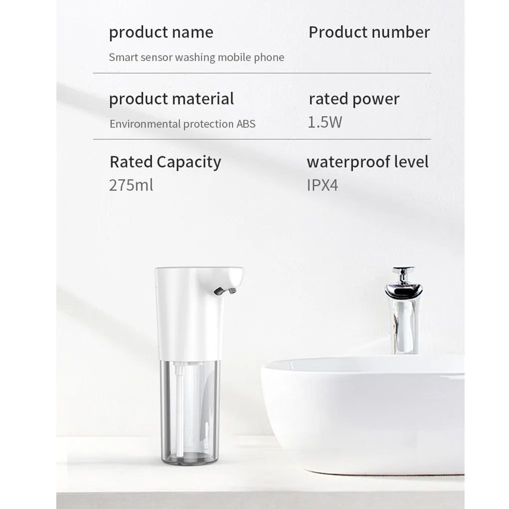 

Hand Washing Soap Dispenser Touchless Automatic Soap Dispenser Electric Smart Sensor Sprayer ABS 275ML For Home Bathroom Kitchen