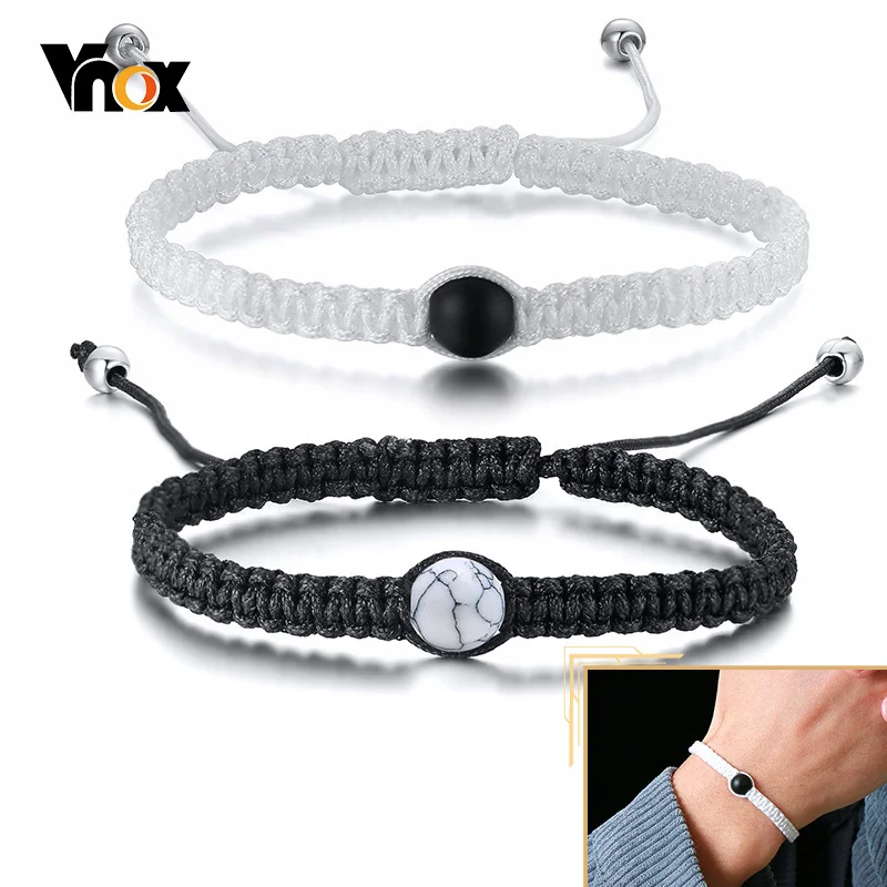 

Vnox Casual Couple Braided Rope Chain Bracelets for Men Women, Natural Stone Charm Promise Love Gifts for His and Her