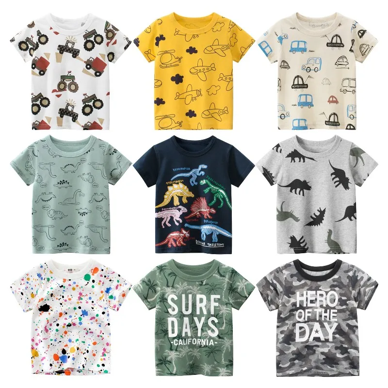 

2022 Summer T-Shirt for Boys Girls Kids Short Sleeve Full Print Toddler Cartoon Car Cotton Tee Tops Children's Clothing