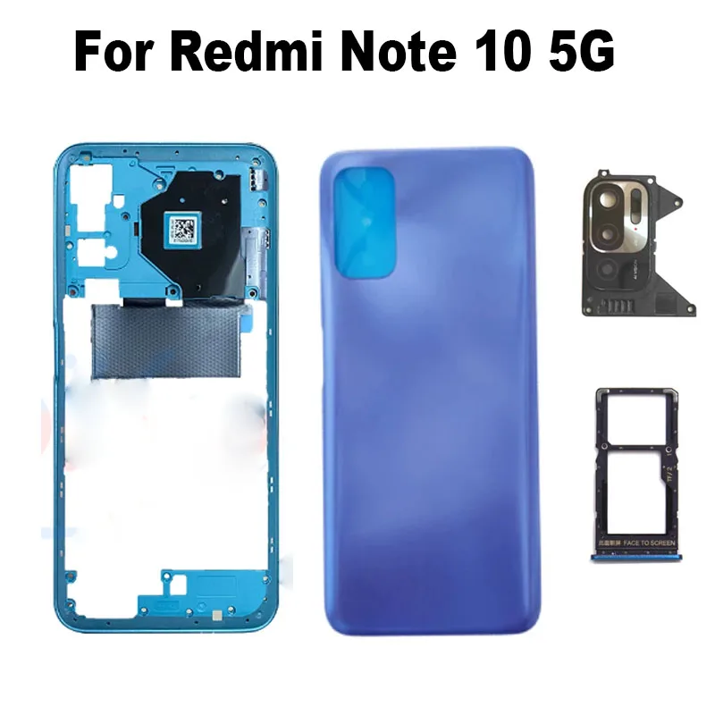 

Full Housing For Xiaomi Redmi Note 10 5G Back Battery Cover Rear Case Middle Frame + Volume Button Camera Glass Sim Tray