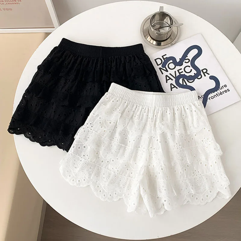 Summer New Women Lace Ruffle Safety Short Pants Cake Skirt Shorts Cute Lolita Loose Bloomers Shorts Cotton Breath Pajama Shorts