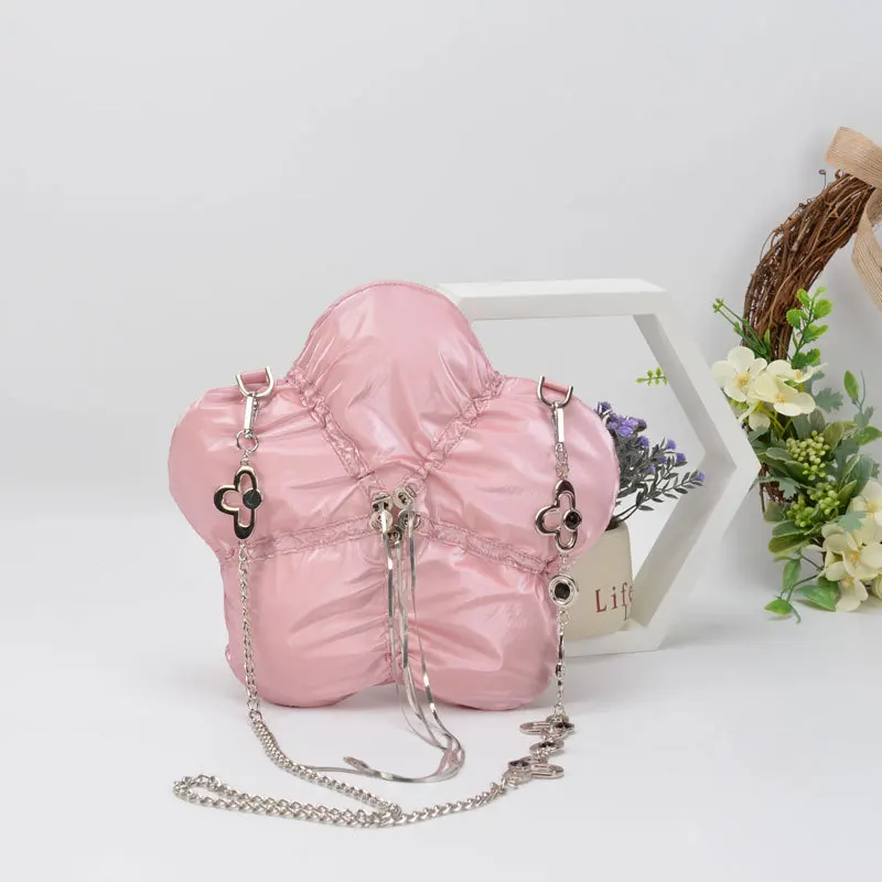 2023 New French Space Cotton Sponge Down Bag Female Pleated Chain Shoulder Messenger Bag High Quality Women Purse And Handbags