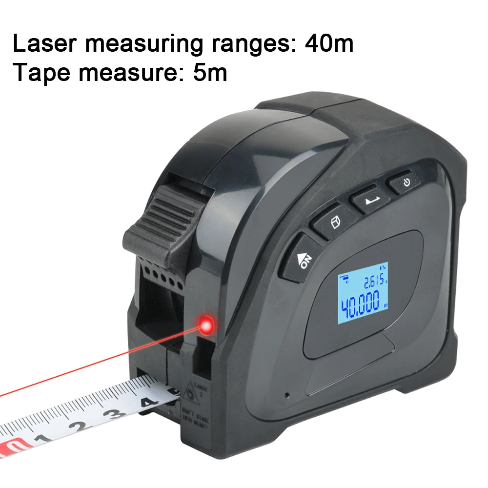 

2in1 Laser Rangefinder 5m Tape Measure Ruler LCD Display Distance Meter Measurement Device Area Volumes Surveying Equipment