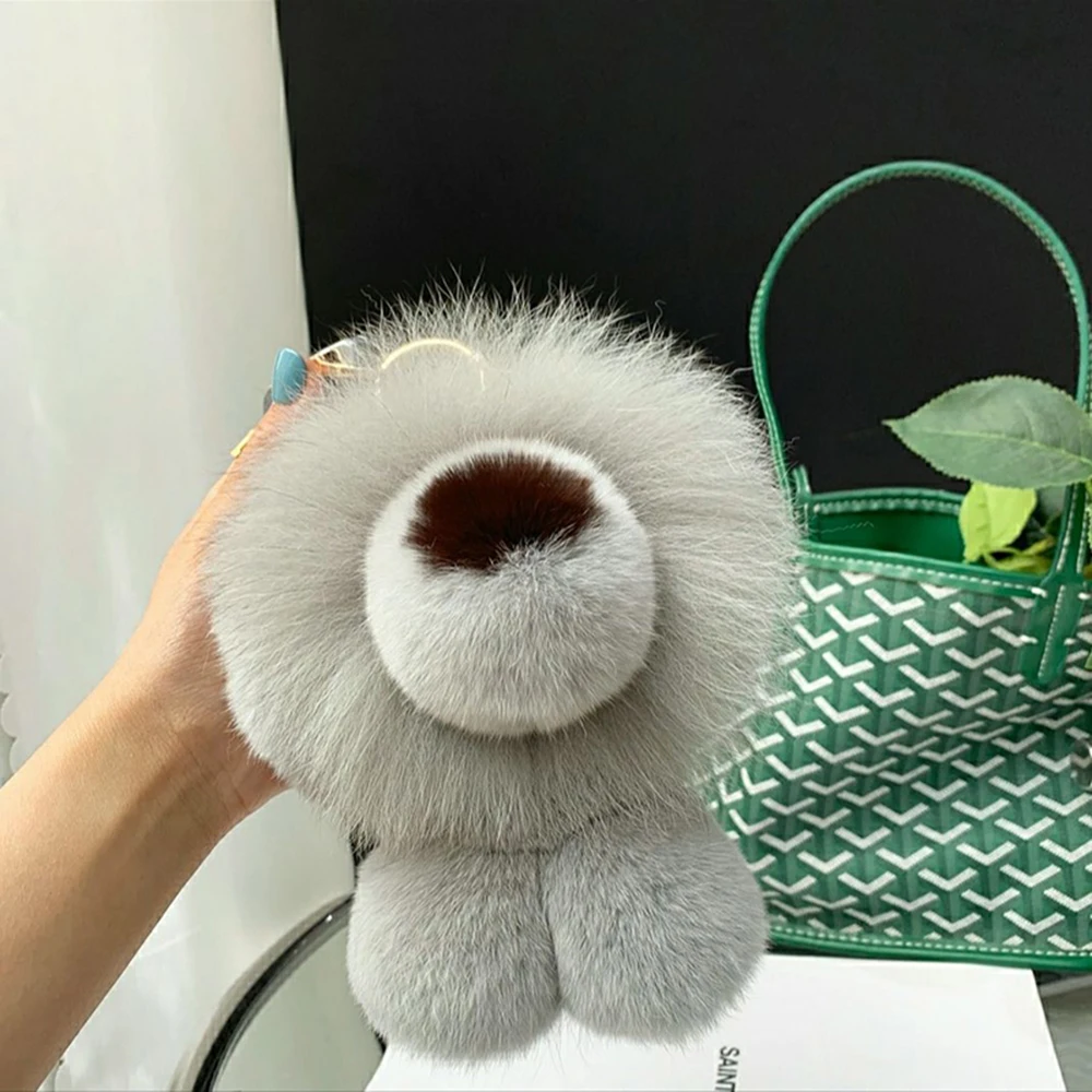 Роскошный брелок с подвеской из натурального меха кролика рекс и льва плюшевая