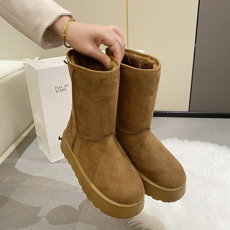 Женские замшевые теплые зимние ботинки новинка 2024 повседневные плюшевые