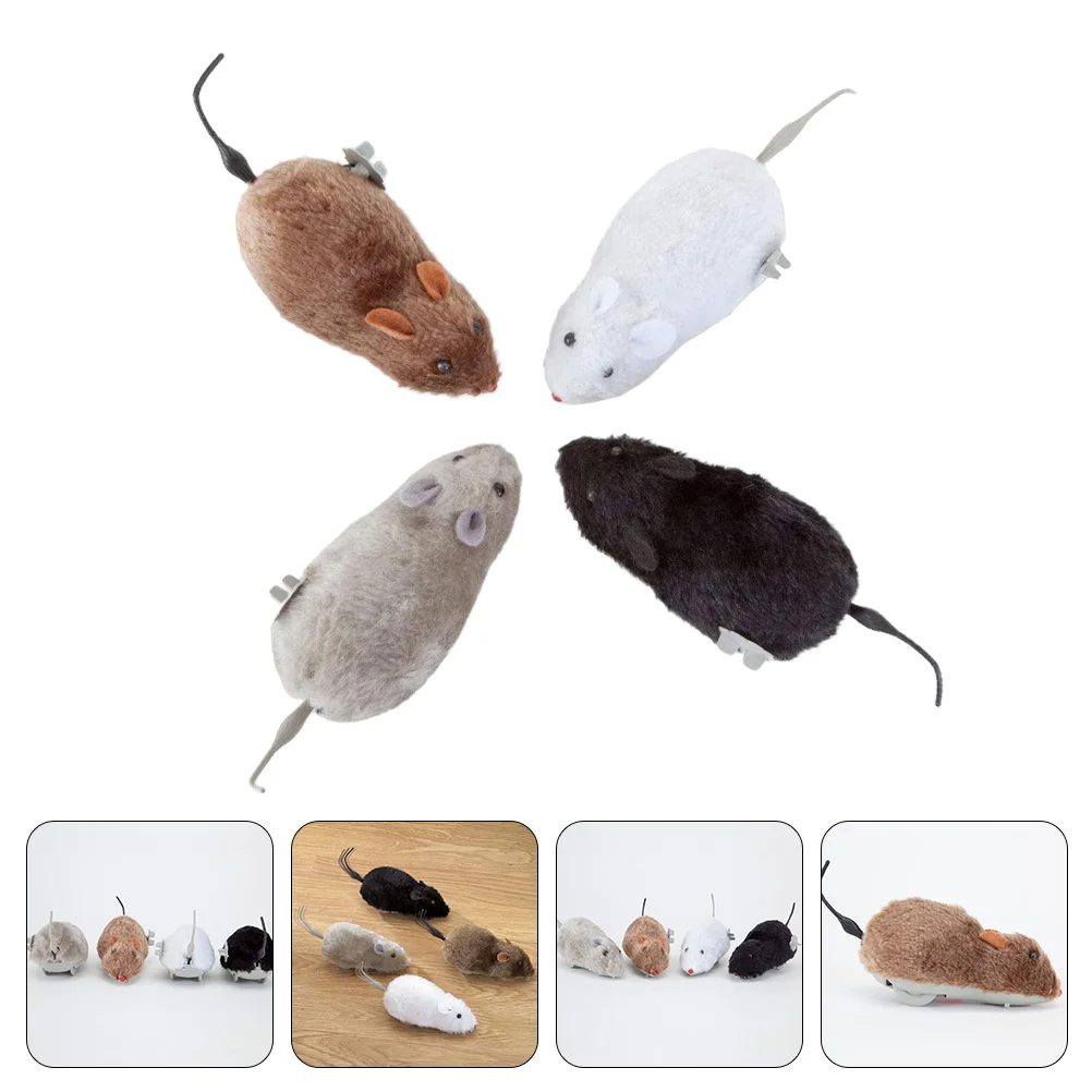 

4 Pcs Cat Toys Little Critters Toys Wind Toys Clockwork Playthings Plushes Wind Mouse Toy The Cat Joke Trick Toy