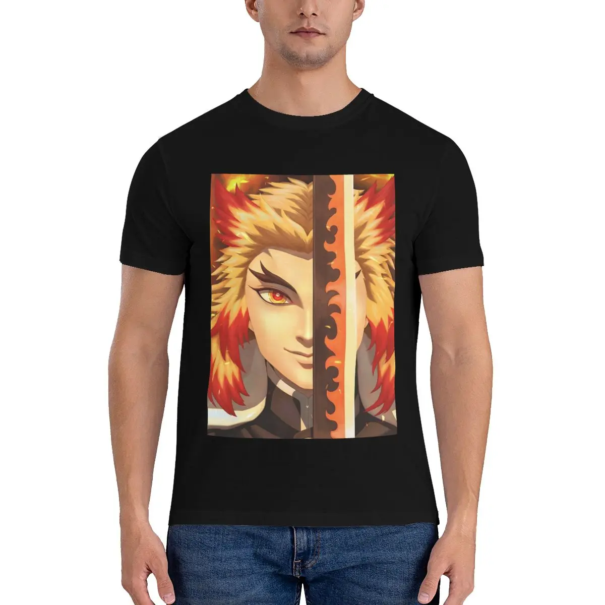 

Anime Demon Slayer T Shirt Rengoku Kyojuro Basic T Shirts O Neck Custom Tee Shirt Cotton Harajuku Top Tees Plus Size 4XL 5XL