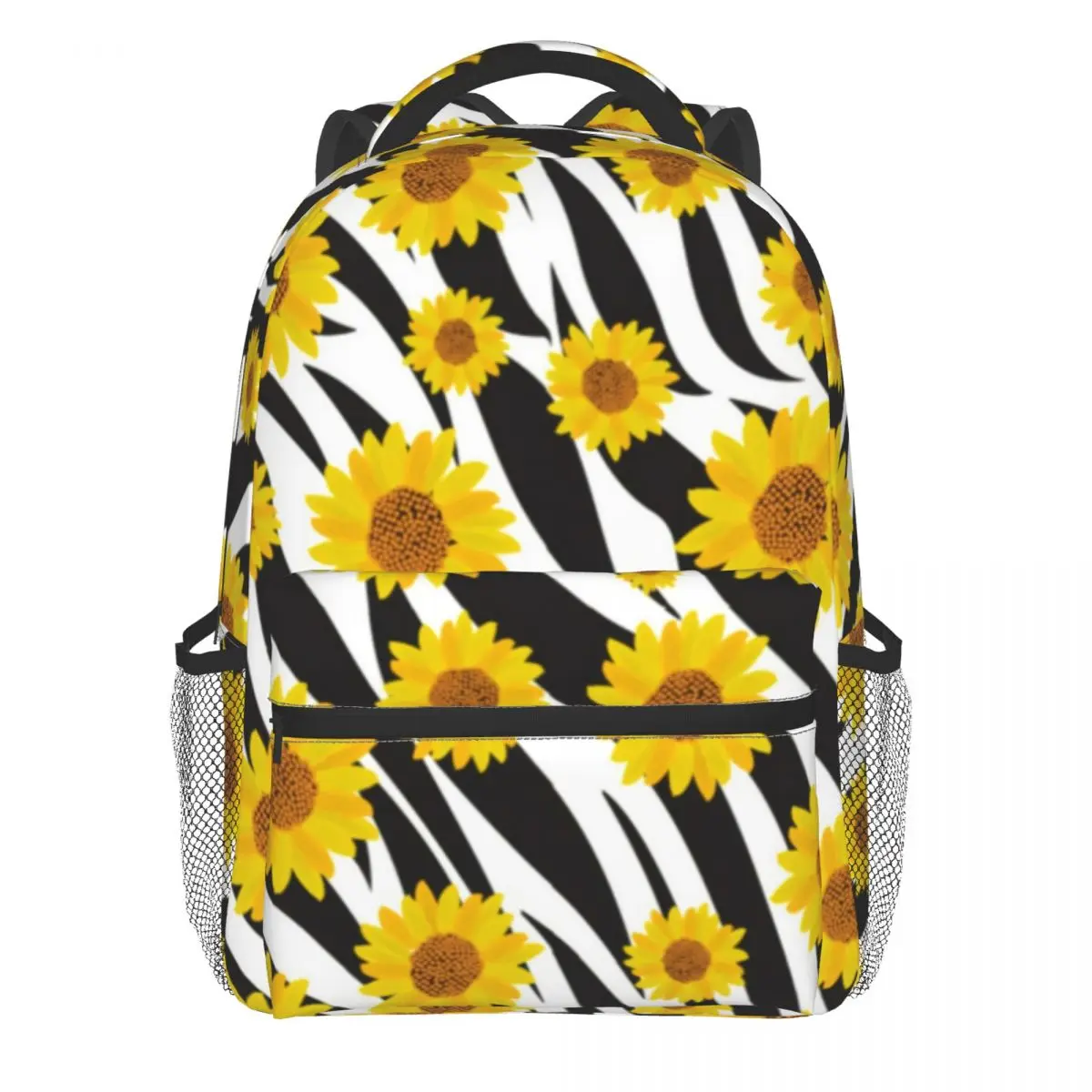 

Sunflower On Zebra Pattern Backpack Floral Animal Print Workout Backpacks Men Casual School Bags Design Durable Rucksack