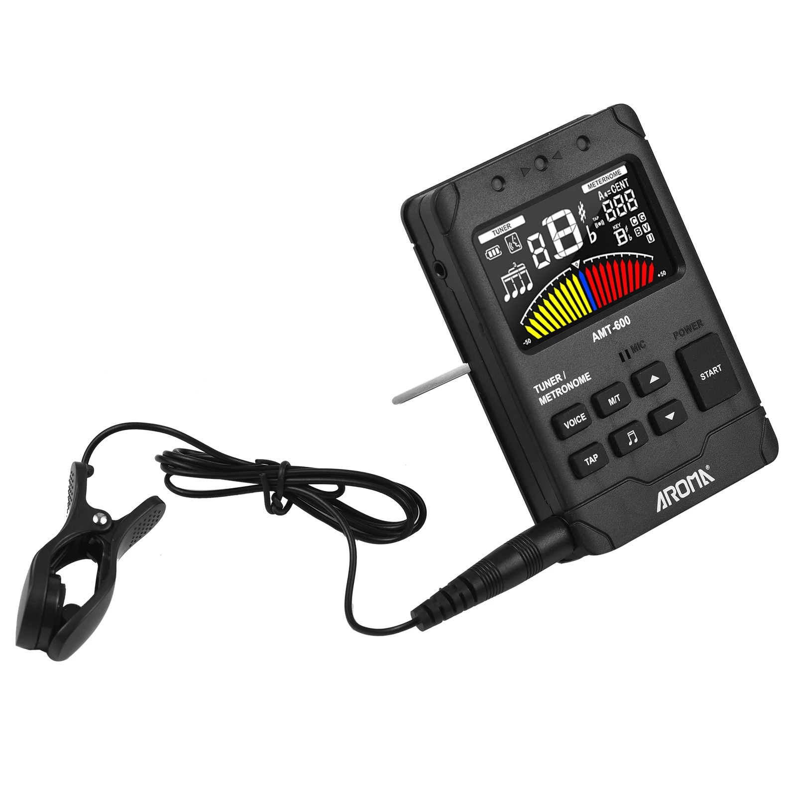 

AROMA AMT-600 тюнер, метронома и генератор тонов 3-в-1, перезаряжаемый 2,4-дюймовый цветной ЖК-гитарный тюнер, Мини-Цифровой метроном