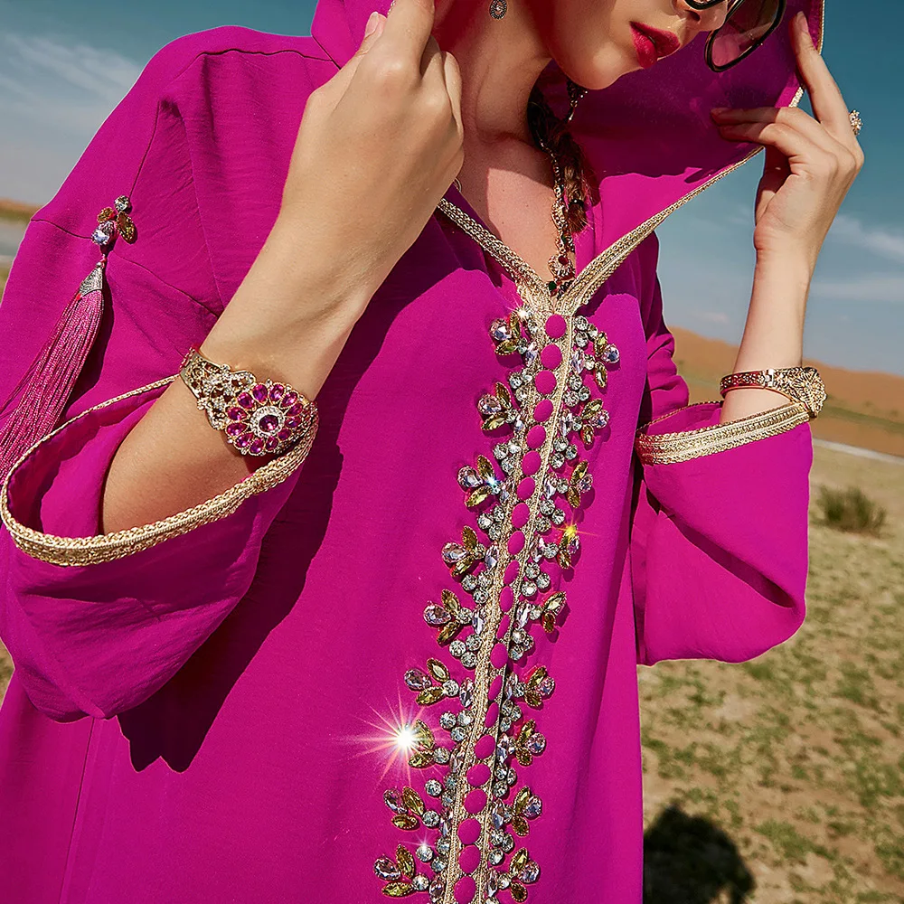 Ramadan Moroccan Kaftans for Women Abaya Dubai Djellaba Evening Caftan Dresses Diamond Muslim Wedding Long Dress Islam Clothing