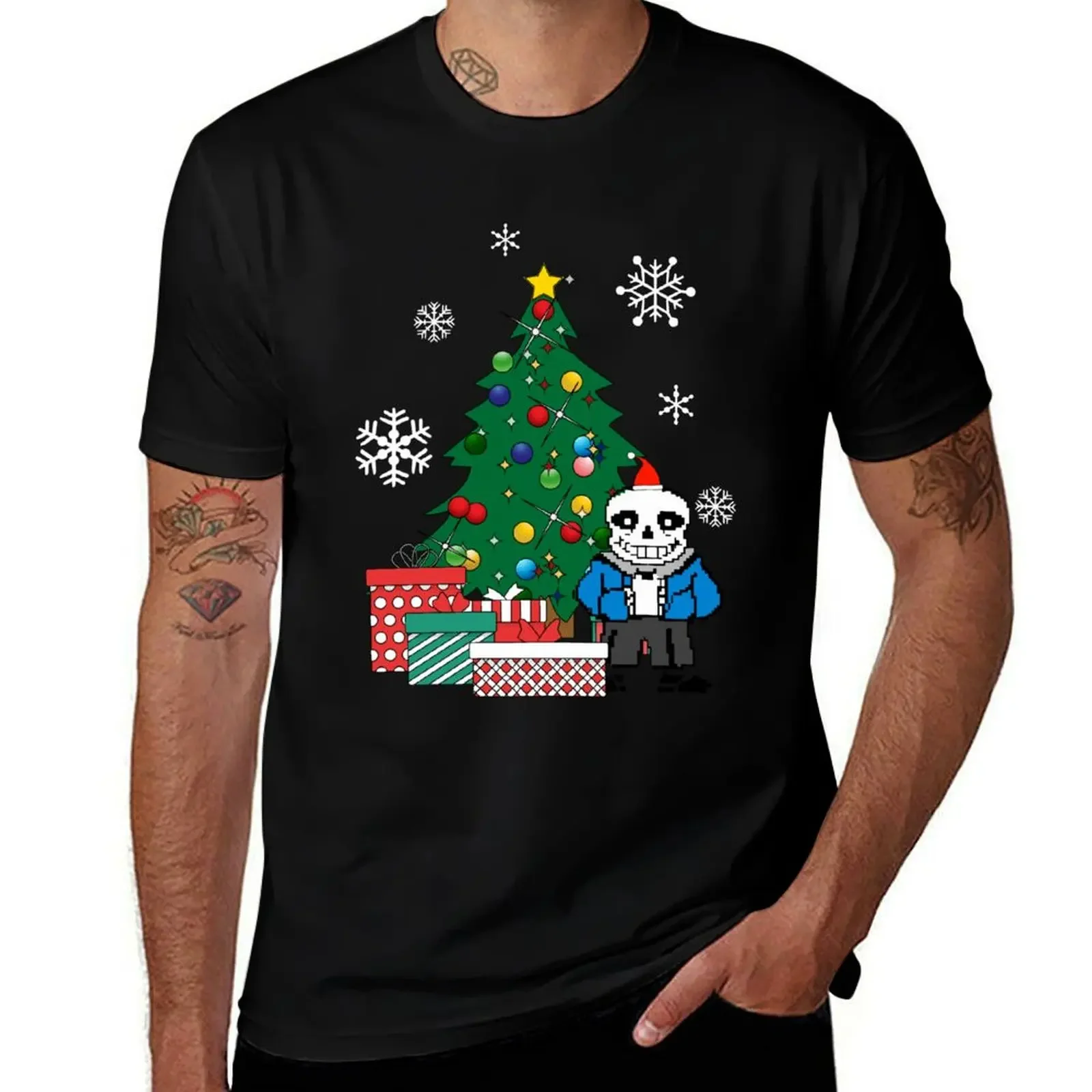 Футболка Sans Around The Christmas Tree Undertale винтажная рубашка с аниме одежда синим замком