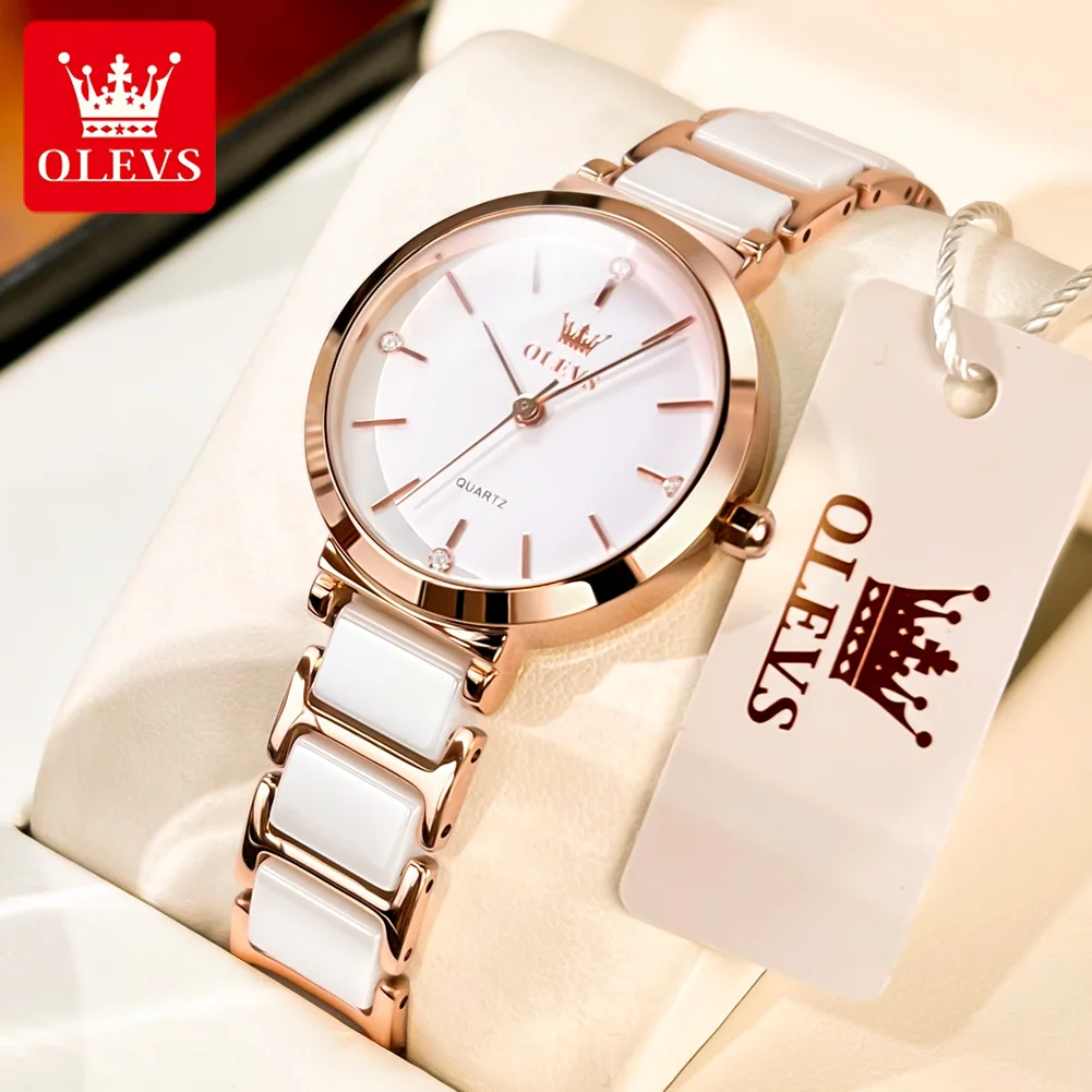 OLEVS женские часы Роскошные модные керамические часы для дам элегантный браслет водонепроницаемые кварцевые наручные часы Топ часы Lover часы