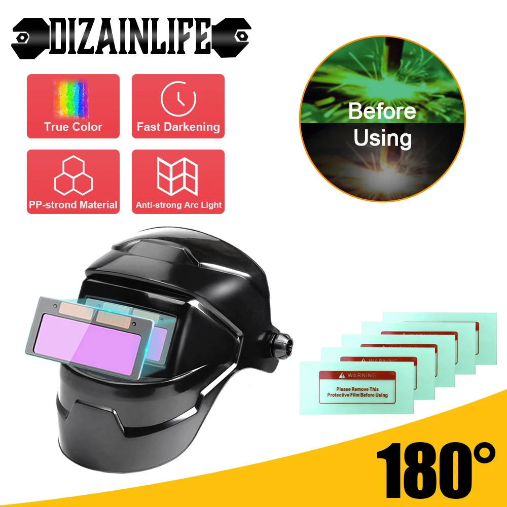 Маска сварочная с автозатемнением на солнечной батарее 180 градусов | Инструменты