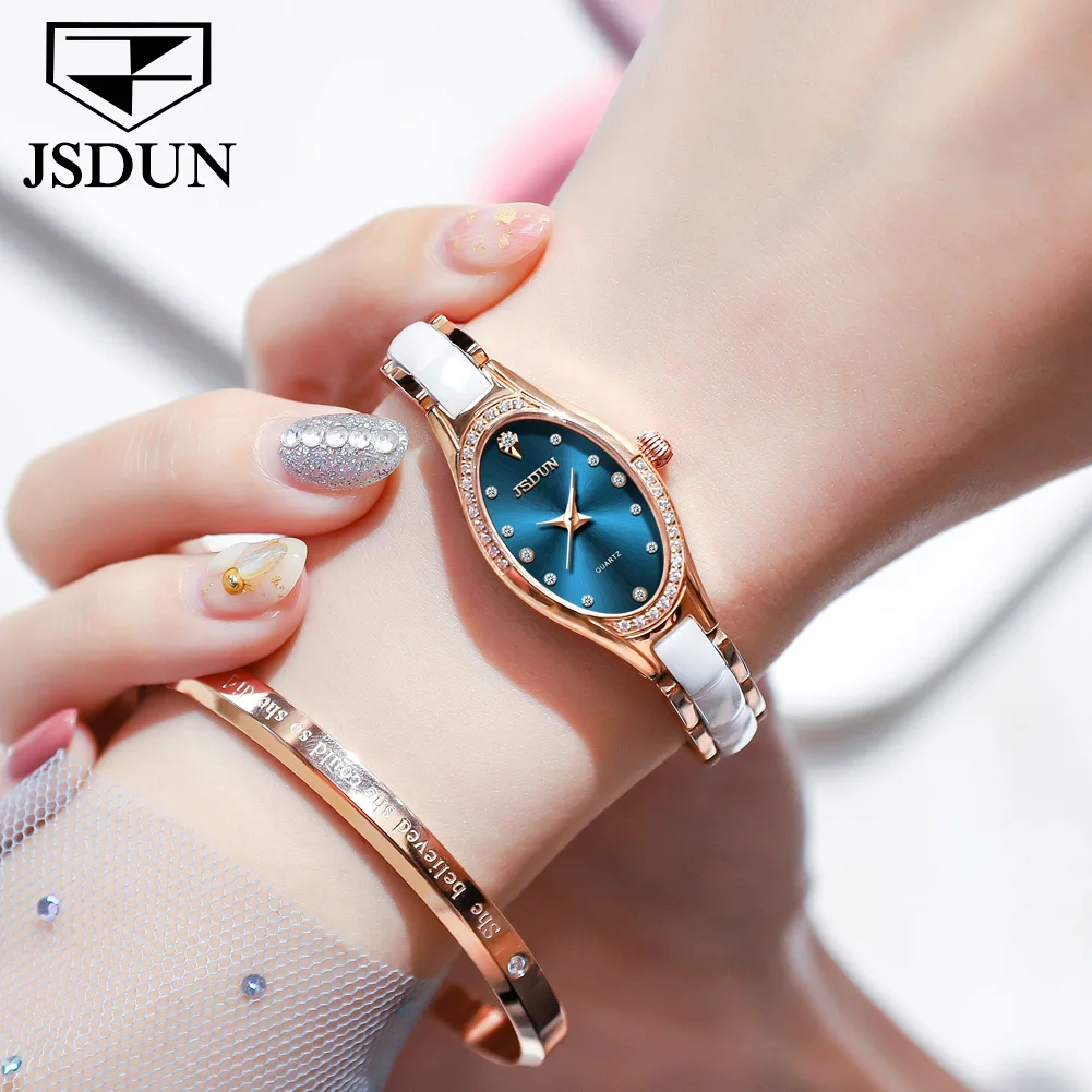 JSDUN Oval Small Dial Ladies Elegant Watch Stylish Quartz Wristwatch for Lady Fashion Waterproof Ceramic steel Strap 8842 enlarge
