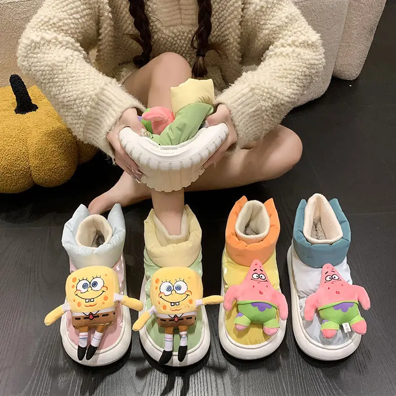 

Kawaii Spongebob Squarepants Cotton Shoes Cartoon Anime Winter Warm Ladies Home Shoes Patrick Star Snow Boots