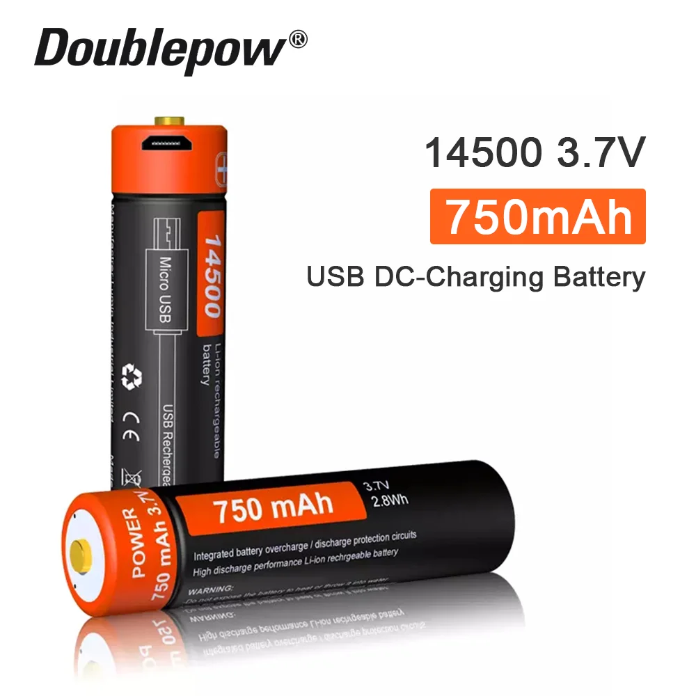

Doublepow 14500 750mAh 3.7v USB Li-ion Rechargeable Batteryin Actual Capacity USB DC-Charging Advanced Intelligent Cell