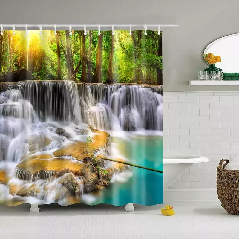 

2023 1PC Green Tropical Plants Shower Curtains for Bathroom Polyester Fabric Shower Curtain Leaves Print Scenic Bathroom Accesso