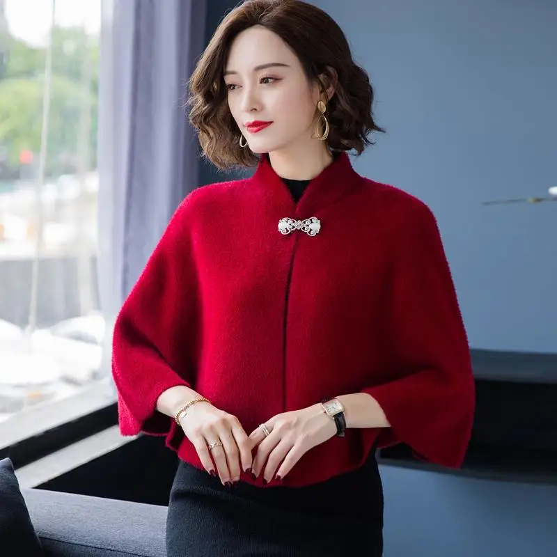 Вязаная Маленькая шаль накидка женский осенне-зимний свитер имитация норки