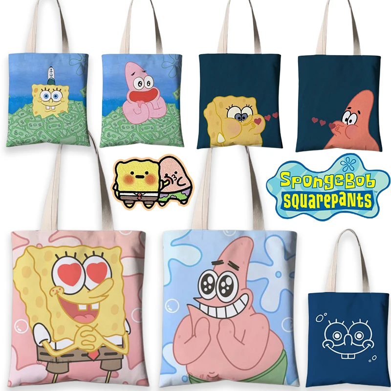 Сумка на одно плечо Губка Боб холщовая сумочка молнии мультяшный саквояж