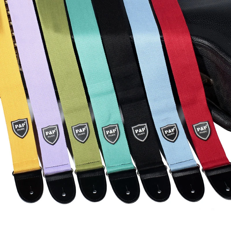 

Регулируемый ремешок для акустической электрогитары, хлопковый ремешок с кожаными концами, ремешок для бас-акустической электрогитары, ак...