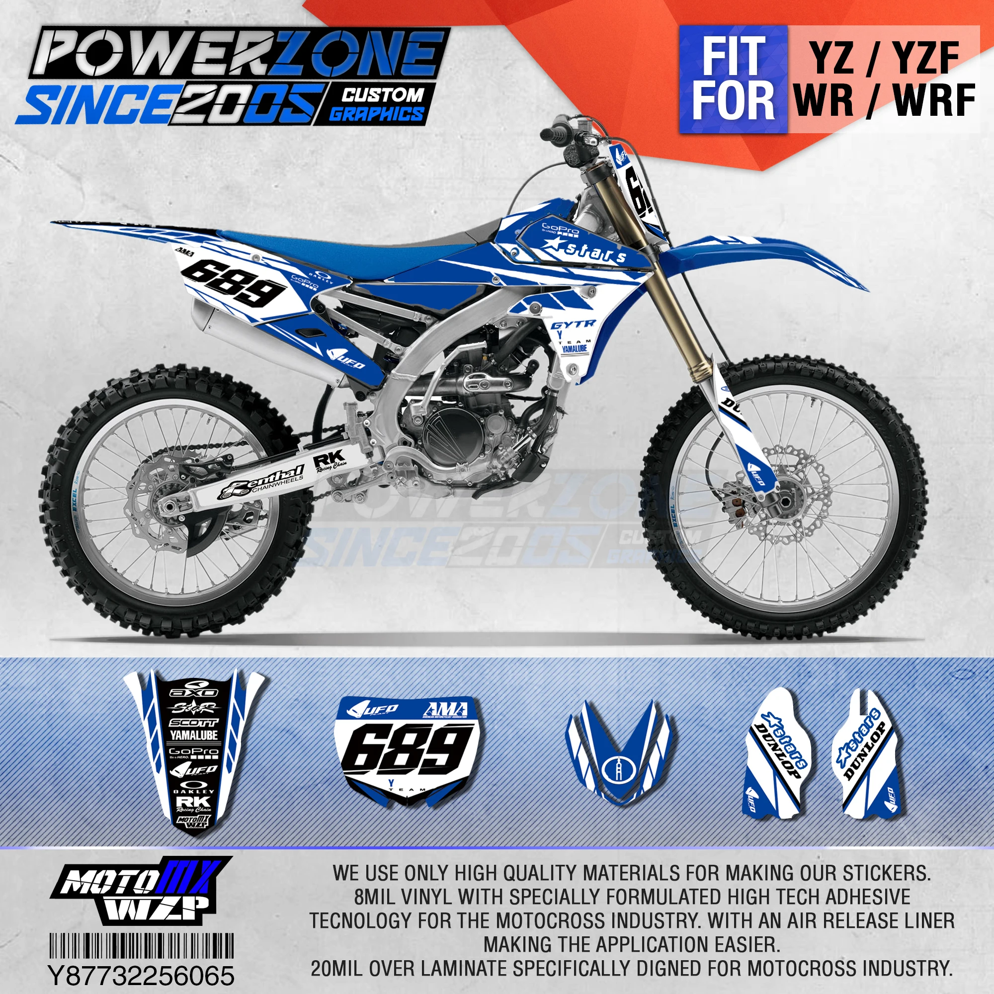 

PowerZone Customized Team Graphics Backgrounds Decals 3M Custom Stickers For YAMAHA YZF250FX 14-18 YFZ 19 YZF450 14-17 18-19 065