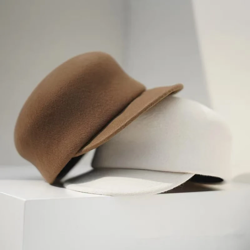 New Winter Women Cap Warm Plain Black White Wool Newsboy 100% Knight Hats Baker Boy Adjustable Ladies Cowboy Visor