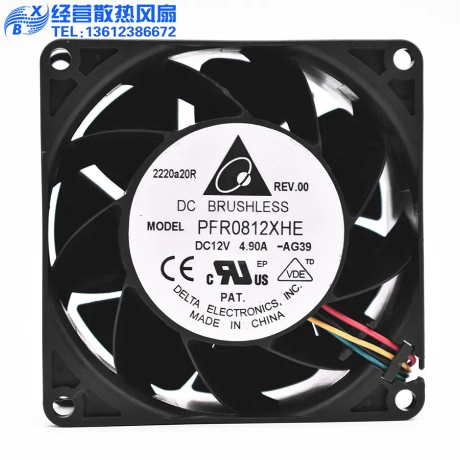 Фото Новый Оригинальный Вентилятор Delta PFR0812XHE 8038 80MM 80*80*38мм для серверного корпуса, Мощный Вентилятор 12V 4.9A 4PIN №5