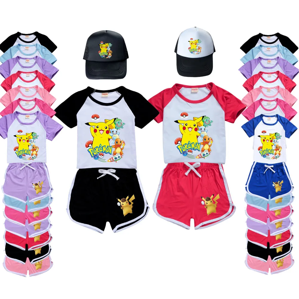 

Pokemon-lover T Shirt Pikachu-lover Anime Toddler Boy Clothes Summer Pajamas Cotton Short Sleeve T Shirt + Shorts Sportswear