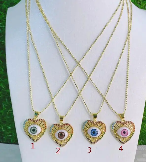 

1pcs heart Resin CZ Zircon Crystal Evil Eye Pendant Necklaces For Women Jewelry Turkish Blue Eye Sweater Clavicle Chain fg4s