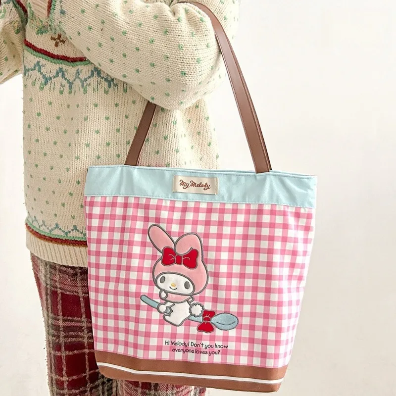 Новинка 2023 года сумка через плечо Sanrios Hello Kitty My Melody Cinnamoroll в клетку ручная на стиле