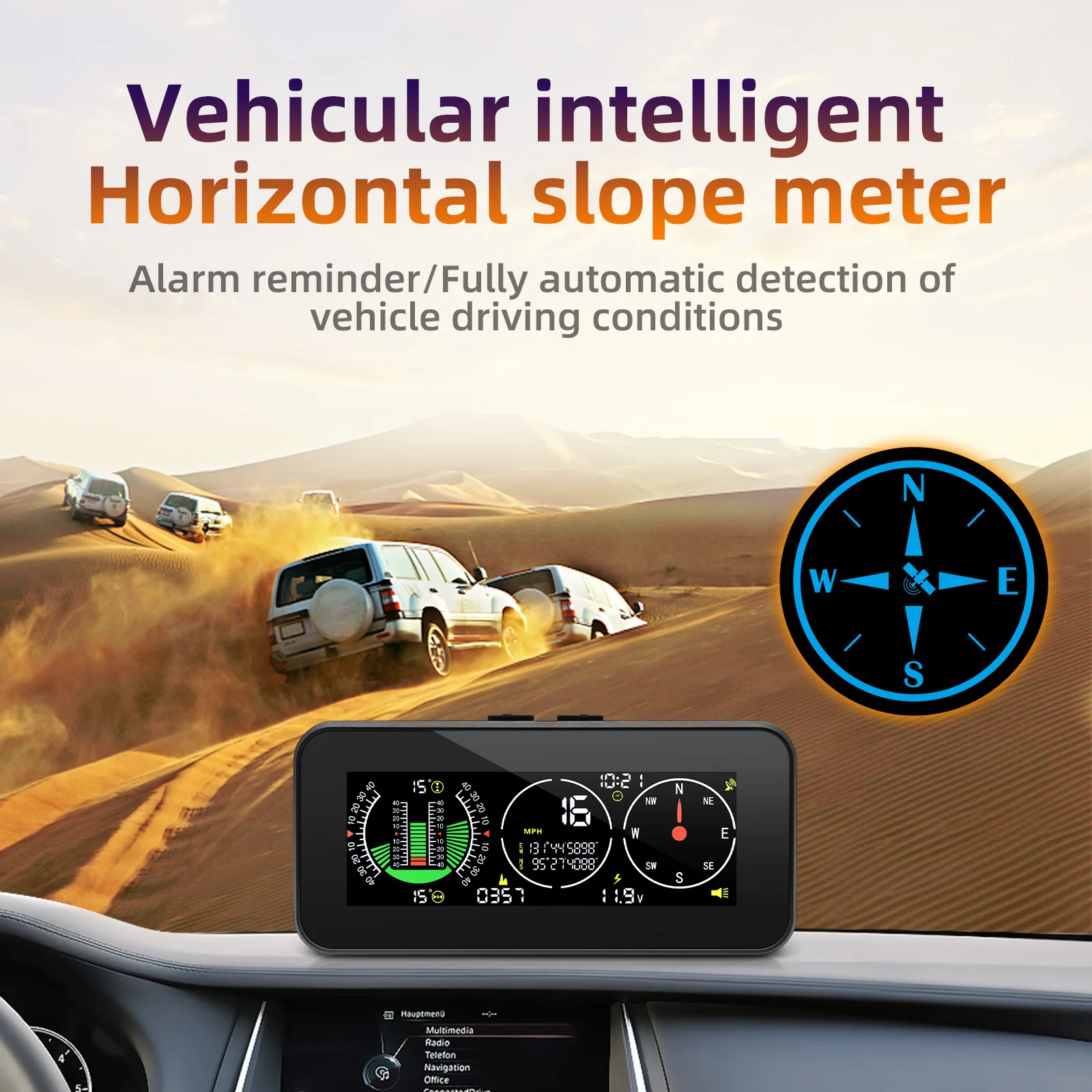 

Автомобильный Инклинометр HUD, GPS-спидометр, цифровой прибор для измерения скорости, наклона, компас, для бездорожья, аксессуары 4x4, автомобильные гаджеты