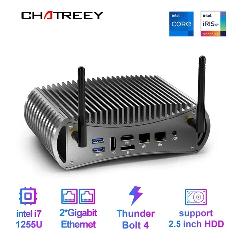 Безвентиляторный игровой мини-ПК Chatreey TK12- F Intel i5 1235U i7 1255U 3x4K @ 60 ГГц выход Thundbolt 4 Поддержка NVME SSD