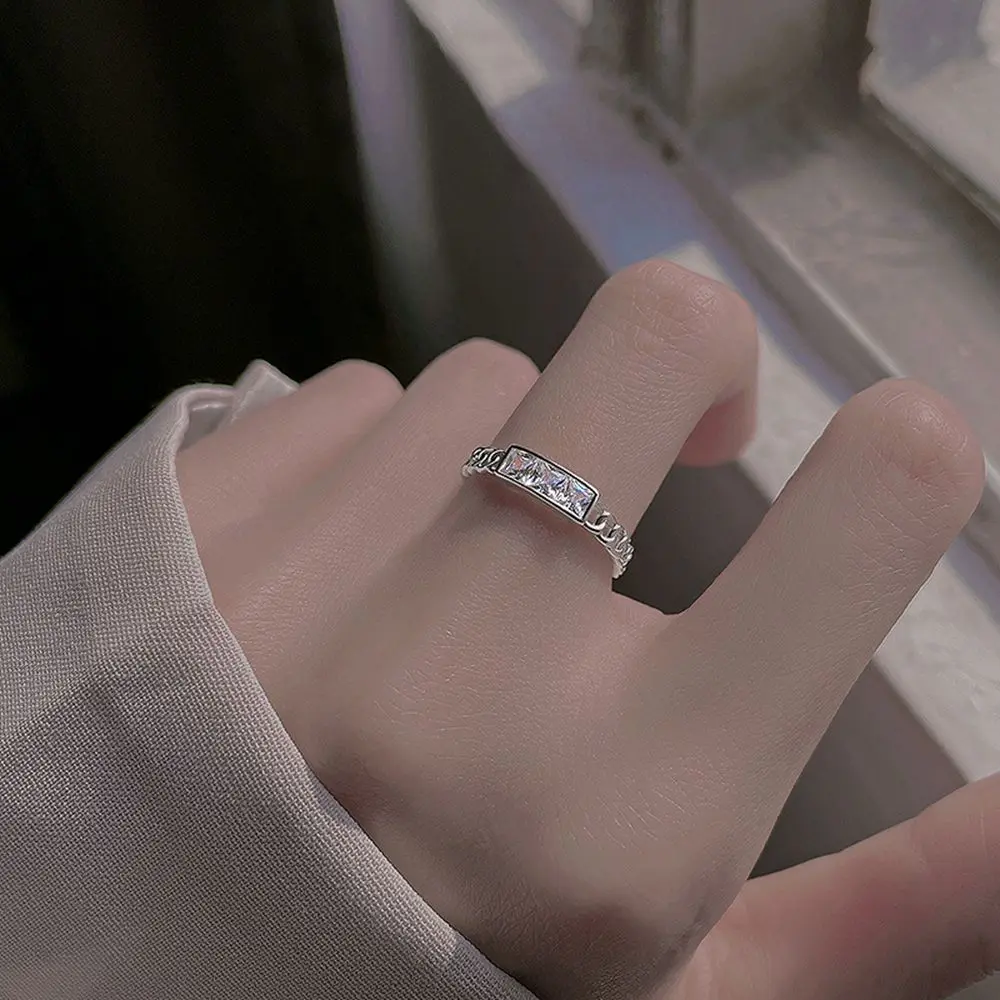 

2023 Trendy Shiny Crystal Hollow Open Rings for Women Sweet Chic 925 Sliver Plated Ring Simple Temperament Jewelry Gift Dropship