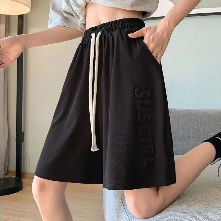 Korean Letter Print Fashion Shorts Women High Waist Preppy Style Sweatpants Shorts Harajuku Casual All Match Summer Shorts 2023