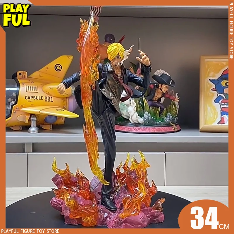 

34cm One Piece Anime Figure WIFI Sanji Figure Straw Hat Pirates Diable Jambe Action Figures Gk Statue Ornament Model Doll Toys