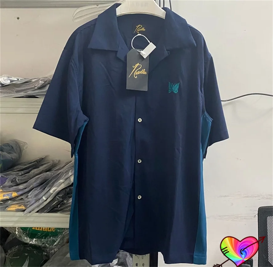 

2023 Royal Blue Needles Shirts Men Women 1:1 Spliced Needles Butterfly Shirt Oversize AWGE Short Sleeve High Street Blouse