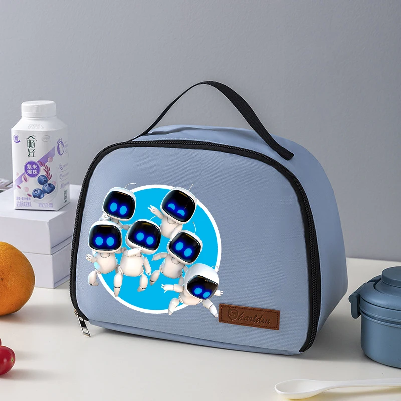 Astro Bot Lunch Bags for Women Men Anime Cartoon Insulation Keep Fresh Box Students Kids Aluminum Foil Insulated Tote-bag