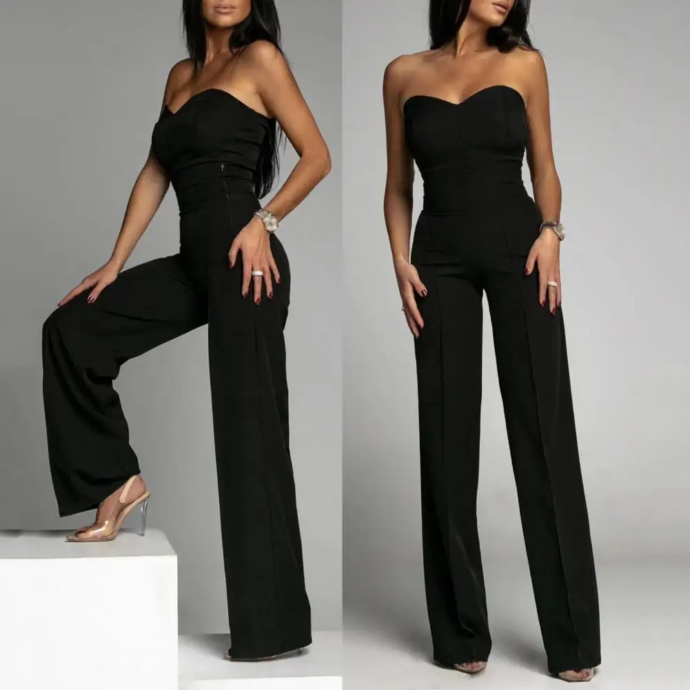 

Sexy Bustier Office Bodysuit Jumpsuit Elegant Women Sleeveless Backless Tight Waist Romper Straight Wide Leg Overall Playsuit