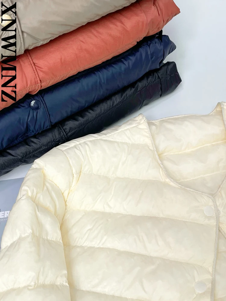 XNWMNZ 2022 Women Fashion Lightweight Padded Jacket Woman Round Neck Long Sleeve Casual Warm Cotton Jacket Female Chic Top