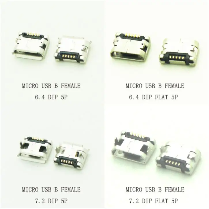 10/30PCS 6.4mm/7.2mm Micro USB 5Pin DIP Female Connector For Mobile Phone Mini USB jack PCB Welding Socket